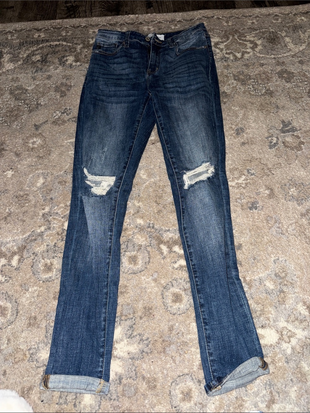 Slim Fit Distressed Skinny Jeans in Dark Blue